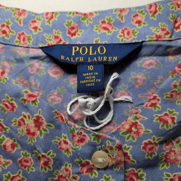 Polo Ralph Lauren Babydoll Dress Button Front Blue Floral Sz 10 Cottagecore NEW - Picture 6 of 11